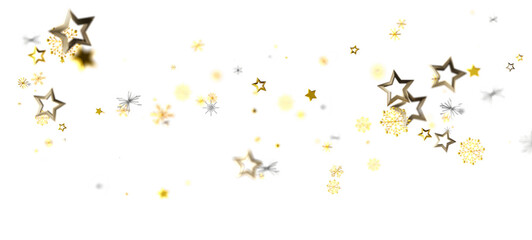 Festive design of gold stars and snowflakes on a white background, perfect for winter celebrations, holidays, and seasonal events.
