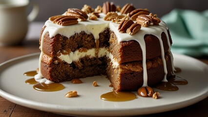 Decadent Pecan Caramel Cake with Cream Cheese Frosting