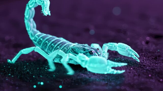 Scorpion Crawling on Surface, Neon Colors