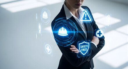 Dedicated business leader showcasing robust workplace safety protocols, proactive health management, and essential risk compliance for a secure environment