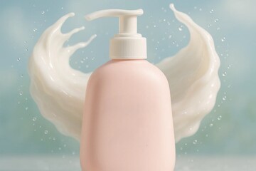 Pink Pump Bottle with Creamy Splash for Skincare or Beauty Products