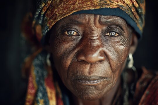 Tribal Elder. African Senior Woman Portrair Showcasing Wisdom and Beauty of Golden Age