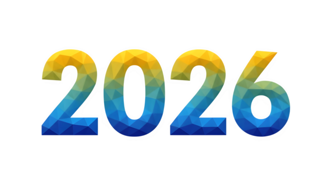 Colorful textured numbers 2026 isolated on transparent background