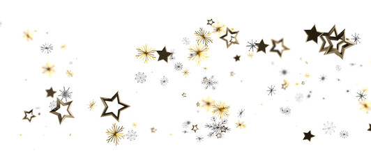 Festive abstract background with falling gold stars and snowflakes. Perfect for holiday designs, Christmas cards, and winter-themed projects. El