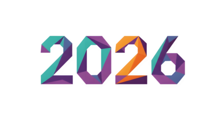 Colorful geometric abstract polygon art number 2026 isolated on transparent background