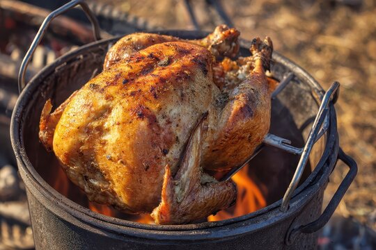 Turkey Fryer. Deep Fried Feast: Meaty Turkey Delight on Thanksgiving