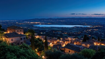 Fototapeta premium Valdichiana: Ancient City Landscape of Cortona by Lake Trasimeno in Tuscany