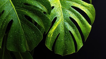 Fototapeta premium Variegated Monstera. Abstract Green Leaf Texture in Tropical Forest Plant Closeup