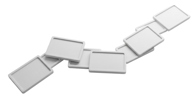 transparent rectangular panels in an S-curve on a seamless studio surface with negative space, razor-sharp contours, subtle grey shading, concept of future potential and structured innovation