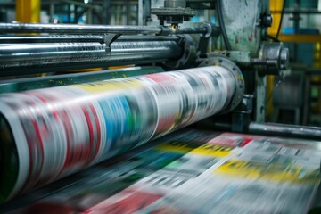 Printing press in action at a newspaper factory