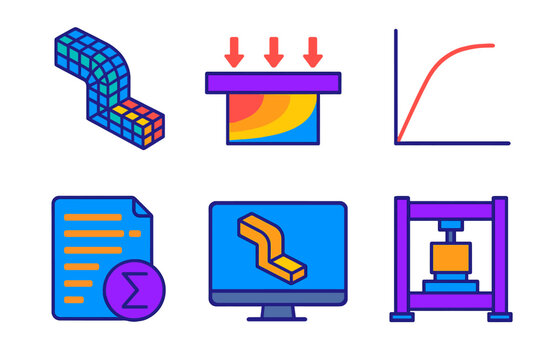 Structural Analysis Overview. Isometric vector illustration set Structural Analysis: finite element mesh, load distribution