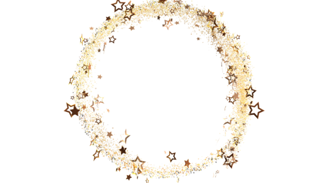 Elegant gold star dust circle on white background for festive designs. Perfect for celebrations, events, and adding a touch of sparkle. Ideal fo