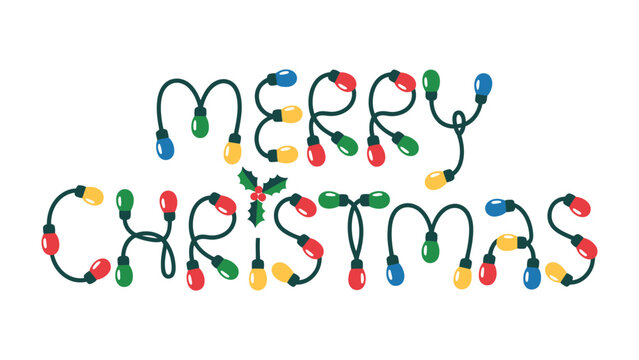 Christmas Lights: Festive and cheerful Christmas lights, arranged creatively to spell out Merry Christmas, symbolizing the spirit of the season.