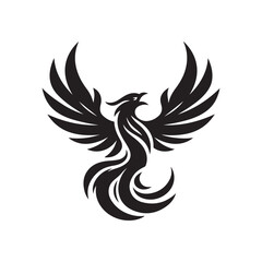 Phoenix Bird Black Logo — Rising Fire Silhouette Vector