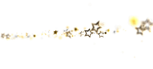 A gold star trail on a white background, representing celebration, fantasy and magic. Perfect for design projects.