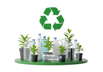 Recycling concept with plastic bottles and plants