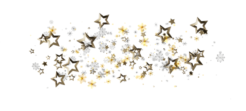 Elegant festive design featuring gold and silver stars and snowflakes on a white backdrop. Perfect for Christmas, New Year, and holiday themes.