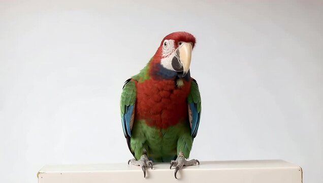 Colorful parrot perched against white background for commercial use