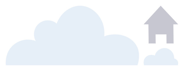 Clouds of varying sizes with a house symbol to represent cloud computing, connectivity, and innovation. Ideal for technology, networking, digital storage, remote work, home systems, minimalism