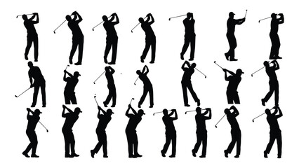 Golf swing silhouettes isolated on transparent background, Vector