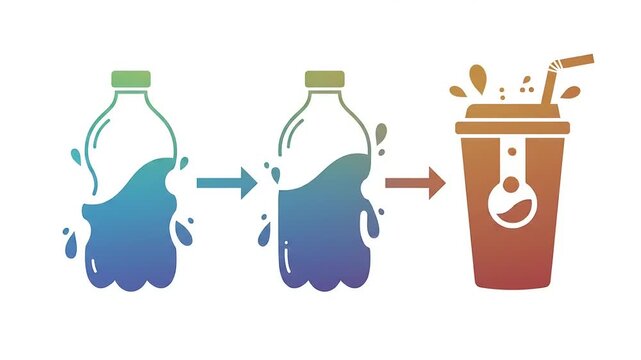 Illustration depicting the transformation of plastic bottles into a drink container with splashes