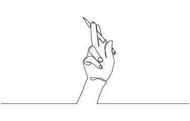 Continuous one line drawing of Hand holding ball pen vector illustration. Isolated on transparent background