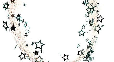Dynamic abstract design featuring trails of black stars on a white backdrop, suitable for holidays, celebrations, and festive designs. Ideal for