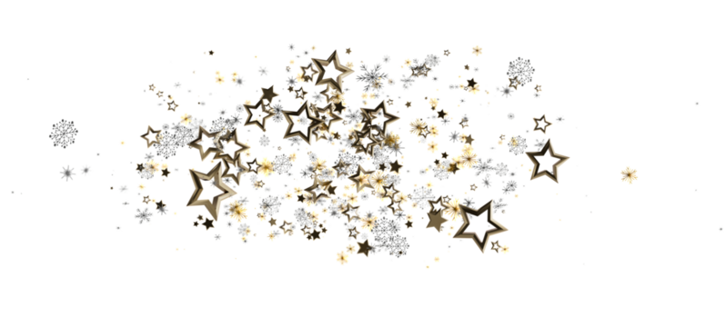 Festive gold stars and snowflake glitter on a white background, perfect for holidays, celebrations, and abstract designs. Ideal for backgrounds