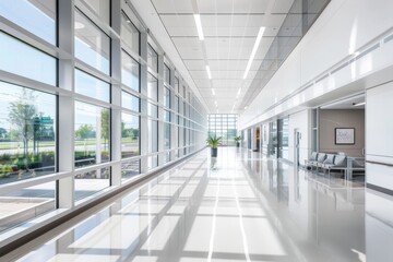 Obraz premium Modern hallway with large windows and natural light