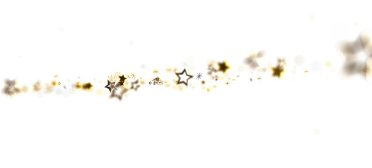 A beautiful display of golden sparkles and star shapes with a white background. Perfect for celebratory or festive designs. Ideal for holiday an