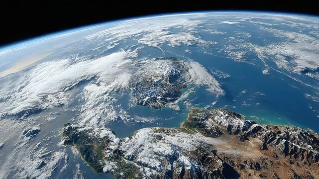 Earth's Azure Canvas: A breathtaking aerial perspective unveils the beauty of Earth, with swirling clouds, vast oceans, and continents, a testament to the planet's magnificence.