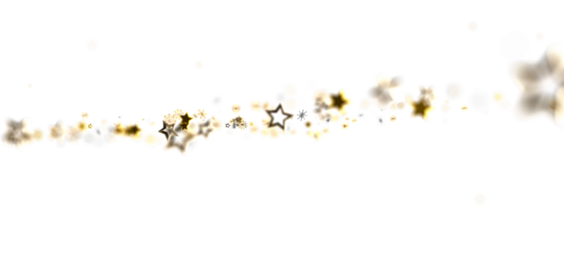 A beautiful display of golden sparkles and star shapes with a white background. Perfect for celebratory or festive designs. Ideal for holiday an