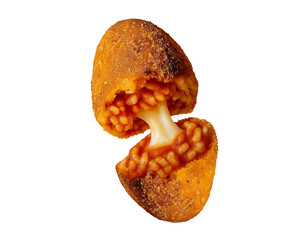 Suppl&igrave; con mozzarella filante, su sfondo trasparente