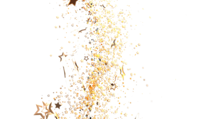 Elegant golden stars swirling across a white background, perfect for holiday themes, celebrations, or creating festive designs. Ideal for greeti