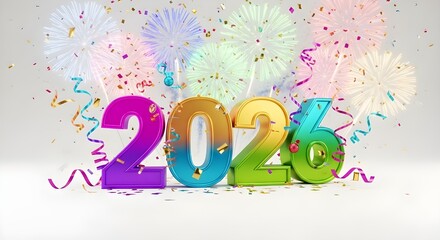 Fototapeta premium Shiny silver metallic balloons forming the year 2026 isolated on transparent background 
