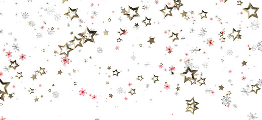Festive background with falling golden stars and snowflakes, perfect for Christmas or New Year celebrations. Ideal for greeting cards, invitatio