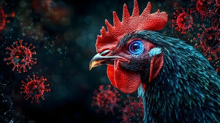 Fototapeta premium Vibrant Close up Portrait of a Rooster