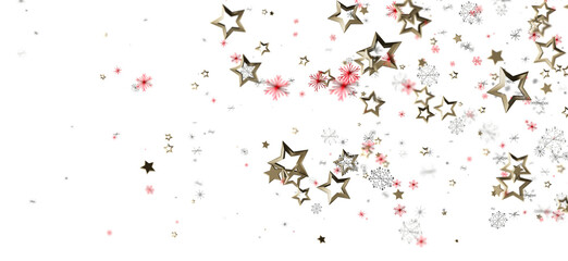 Elegant festive background with sparkling golden stars, snowflakes on white. Perfect for Christmas, New Year, winter holiday designs, celebratio