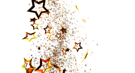 Dynamic background of golden stars exploding on white, perfect for celebrations, holidays, and elegant designs. Ideal for festive greetings and