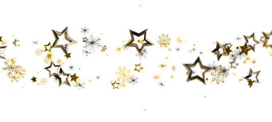 Beautiful abstract background featuring shimmering gold stars and delicate snowflakes. Perfect for Christmas, New Year or festive designs. Ideal