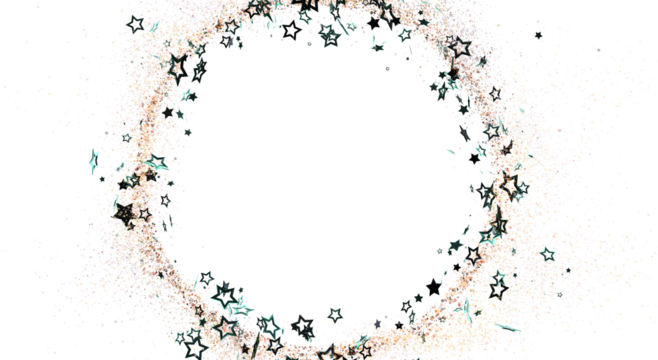 Abstract star circle frame with glitter and copy space, perfect for celebration or festive designs. Decorative background for greetings, announc - Powered by Adobe