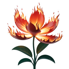 Fiery glowing flower with burning petals and vibrant light, transformation,blooming fire rose,red rose flower on fire,rose flowers burning with fire flames, smoke,fire flames on transparent background
