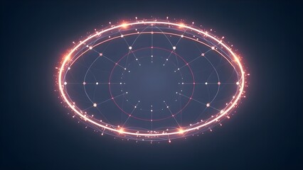 Futuristic circular energy field with glowing particles on dark background