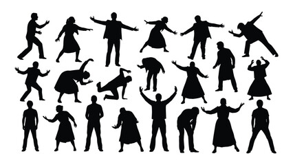 Diverse human silhouettes collection isolated on transparent background, Vector