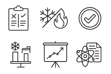 Cryotherapy Myths Icons. Line style icons of cryotherapy myths and facts: myth-busting chart, cold vs burn icon, fact-check stamp,