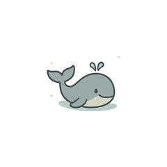 Cute Whale Icon – Kawaii Sea Animal Flat Vector Illustration for Ocean, Marine Life, and Kids Design