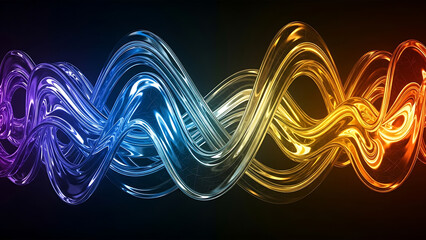 Abstract Glowing Glass Helix Structure with Vibrant Blue, Yellow, and Purple Gradient Neon Light