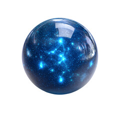 Mystical glass sphere with glowing blue energy. Magic crystal ball or sci-fi orb with a luminous core, isolated on black background. 3D render.