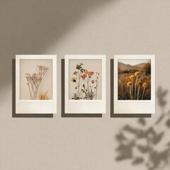 Vintage Polaroid Mockup. Realistic Photo Album Collage Template with Simple Grid Frame
