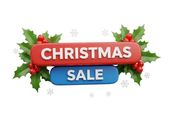 3D Christmas Sale Banner with Festive Holly and Snowflakes - Holiday Shopping Promotion